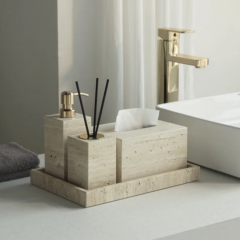Travertine Bathroom Set Luxury Soap Dish Soap Dispenser Tissue Box Vanity Tray Bathroom Accessories Set
Travertine Bathroom Set Luxury Soap Dish Soap Dispenser Tissue Box Vanity Tray Bathroom Accessories Set
