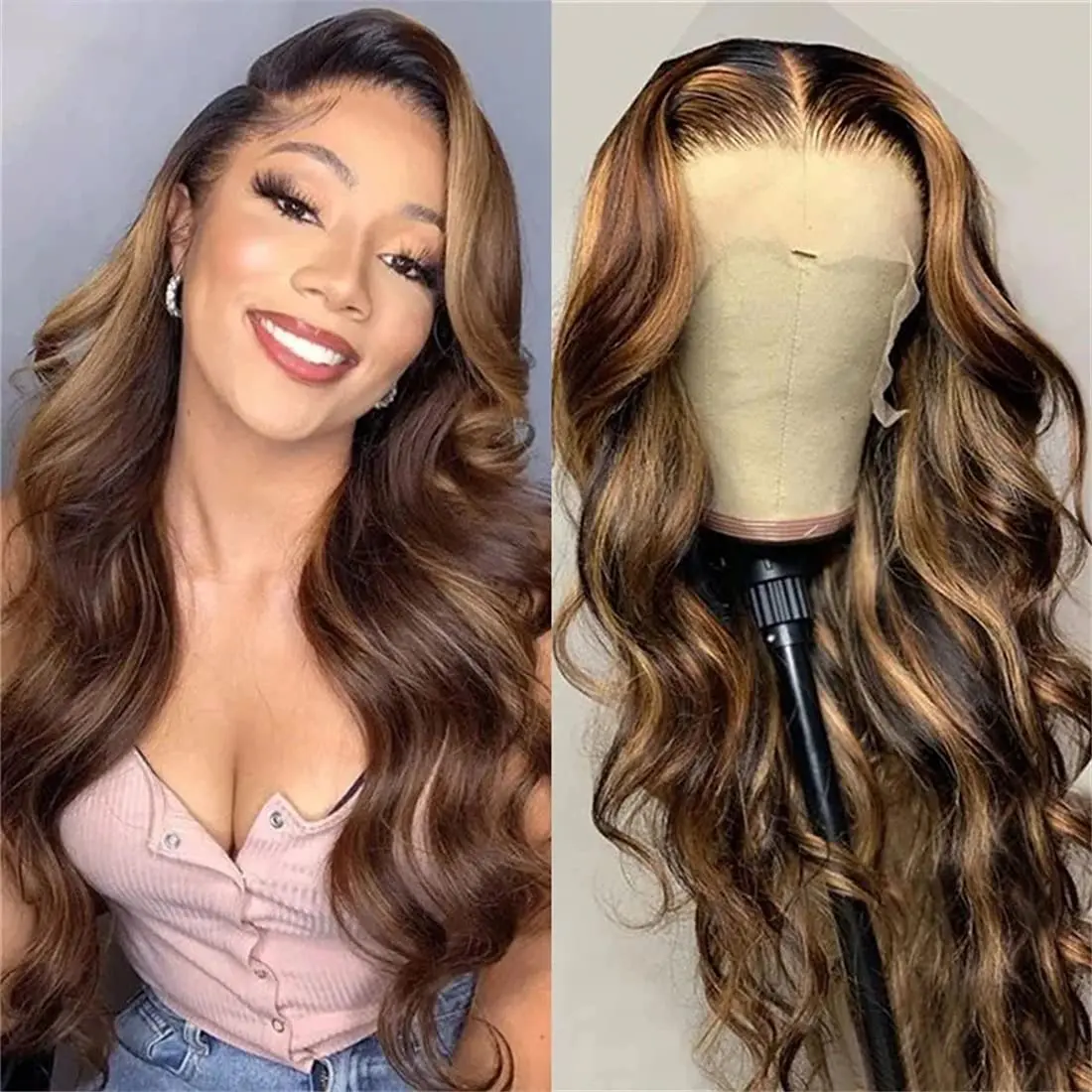 Highlight Wigs Human Hair 13X4 HD Transparent Lace Front Body Wave Wig 4/27 Ombre Brown Colored Human Hair Wigs for Black Women
Highlight Wigs Human Hair 13X4 HD Transparent Lace Front Body Wave Wig 4/27 Ombre Brown Colored Human Hair Wigs for Black Women