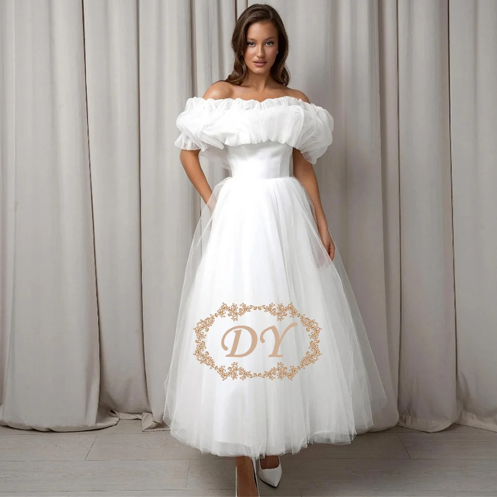 DY Elegant A-Line Wedding Dress Off-Shoulder Glitter Ankle-Length Bridal Gowns vestido de novia Customized Pleated Tulle
DY Elegant A-Line Wedding Dress Off-Shoulder Glitter Ankle-Length Bridal Gowns vestido de novia Customized Pleated Tulle