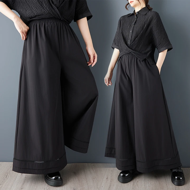 Black Dark Style Drapey Wide Leg Pants Hollow out Design Loose Slimming Casual Trousers Polyester Cotton High Waist Summer
Black Dark Style Drapey Wide Leg Pants Hollow out Design Loose Slimming Casual Trousers Polyester Cotton High Waist Summer