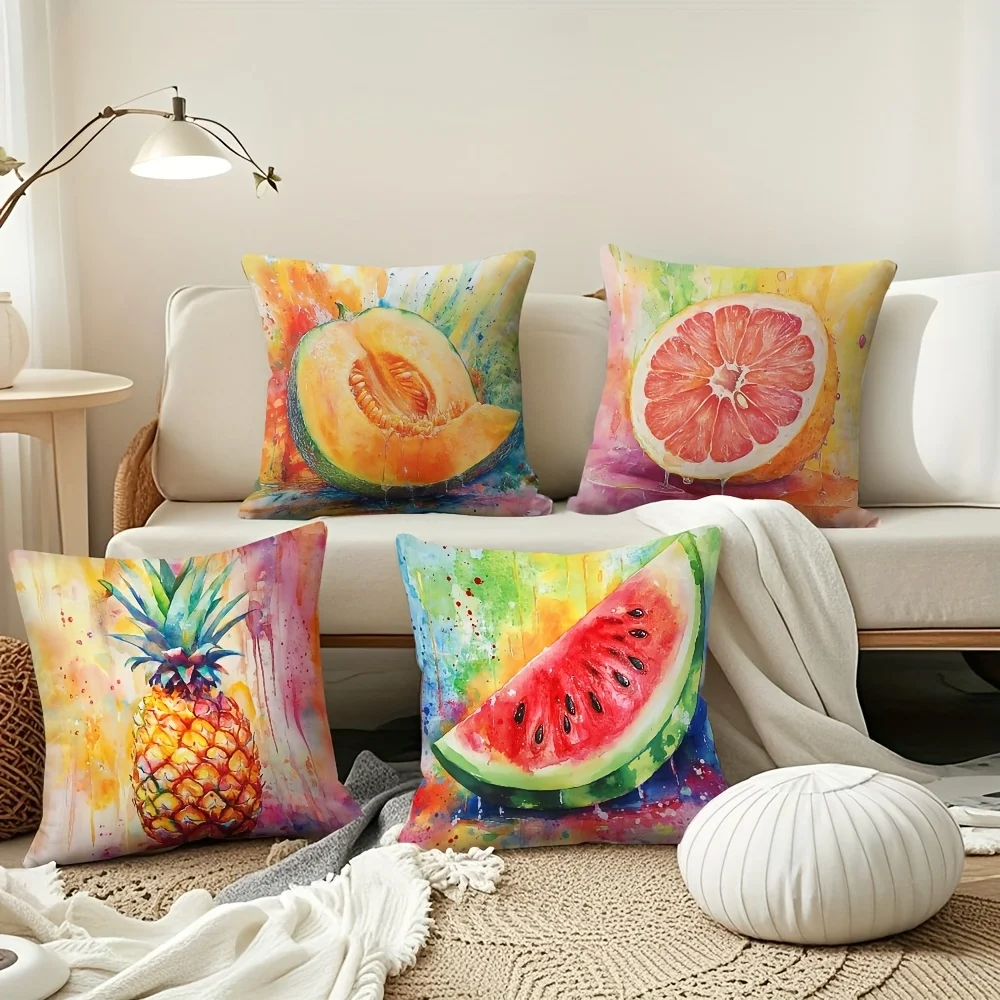 4pcs Watercolor Fruit Throw Pillow Covers, double-sided Printed Pineapple Watermelon Print Cushion Cases, Summer Tropical Decor
4pcs Watercolor Fruit Throw Pillow Covers, double-sided Printed Pineapple Watermelon Print Cushion Cases, Summer Tropical Decor