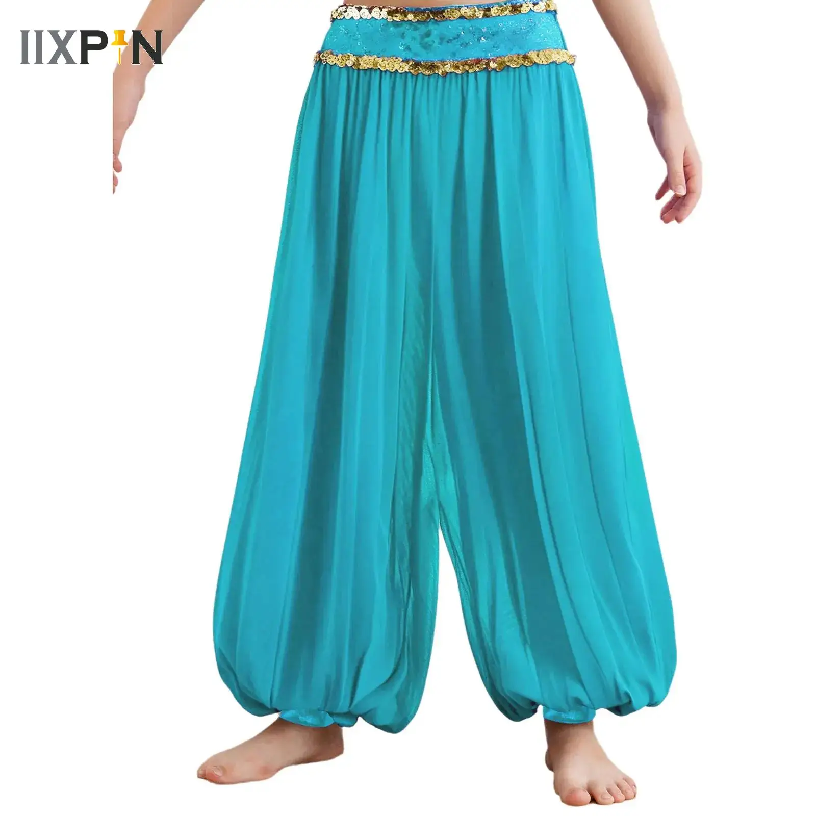 Belly Dance Pants Kids Sequined Stage Performance Costume Halloween Arabic Dance Trousers Sheer Mesh Bloomers Lantern Pants
Belly Dance Pants Kids Sequined Stage Performance Costume Halloween Arabic Dance Trousers Sheer Mesh Bloomers Lantern Pants