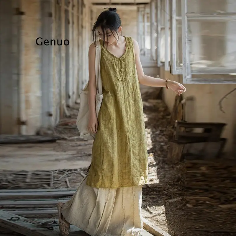 2026 Chinese Style Ramie Sleeveless Dress with Frog Buttons for Artistic Casual Outings
2026 Chinese Style Ramie Sleeveless Dress with Frog Buttons for Artistic Casual Outings