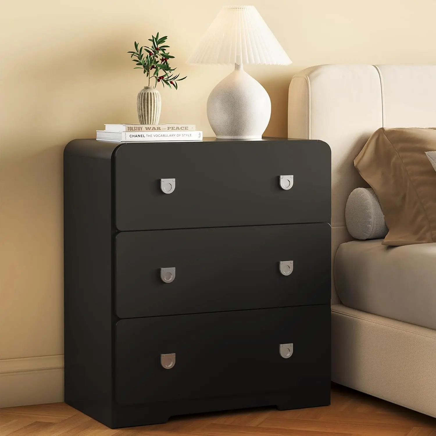 Black 3 Drawer Nightstand, Modern Painted Bedside Table with U-Shaped Handles, Wood Tall End Table for Bedroom,, Customized
Black 3 Drawer Nightstand, Modern Painted Bedside Table with U-Shaped Handles, Wood Tall End Table for Bedroom,, Customized