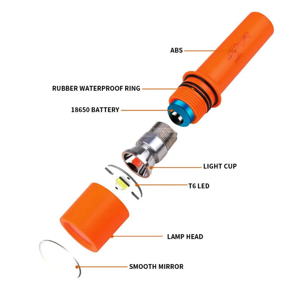 Durable ABS LED Underwater Torch IPX8 Rating Waterproof Strong Light Dive Light Orange Diving Flashlight Outdoor Activities
Durable ABS LED Underwater Torch IPX8 Rating Waterproof Strong Light Dive Light Orange Diving Flashlight Outdoor Activities