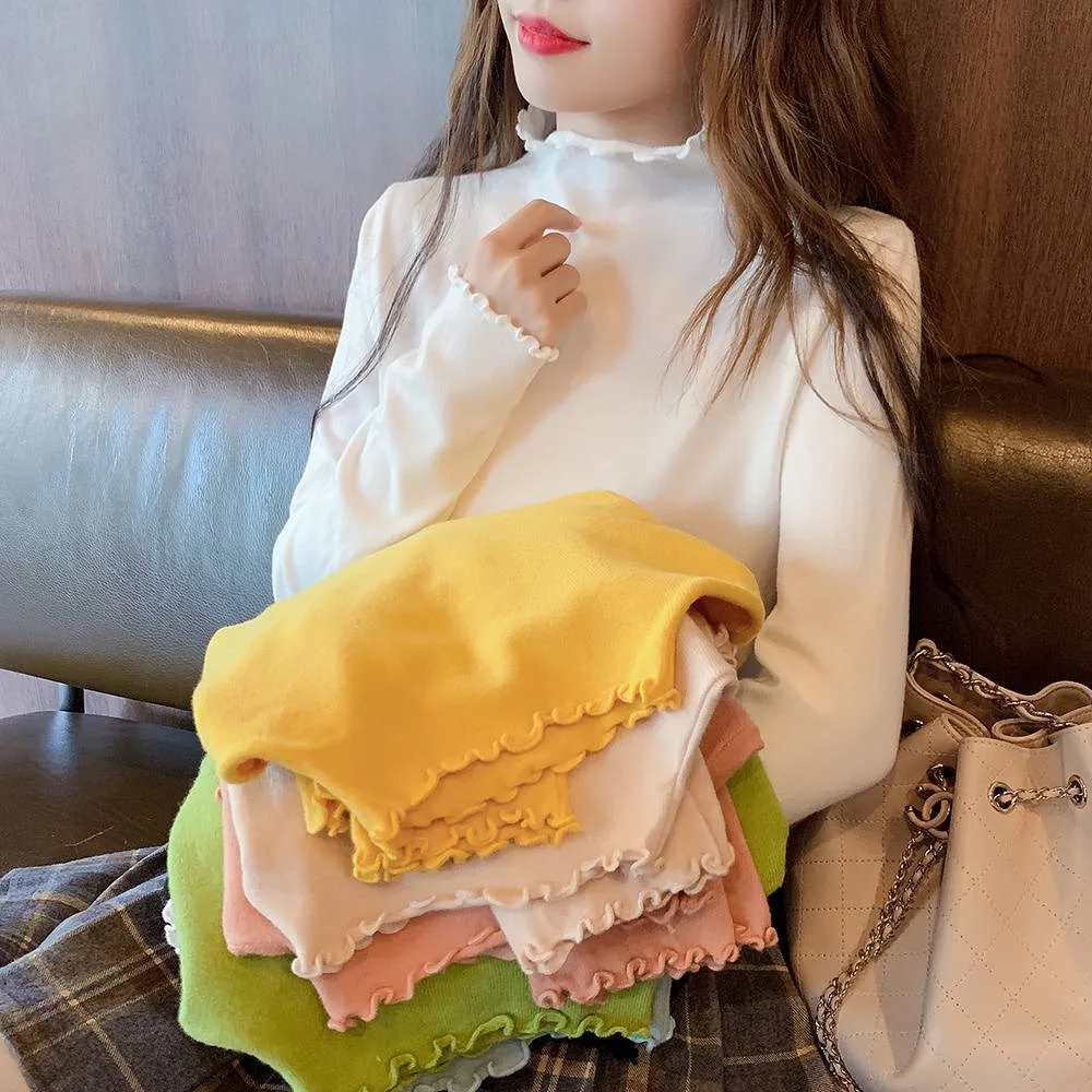 Spring Long Sleeve T-Shirt Women's Slim Fit Style Commute Fashion Ear Mushroom Lace Trim Top Inner Wear Glue Fabric Casual Wear
Spring Long Sleeve T-Shirt Women's Slim Fit Style Commute Fashion Ear Mushroom Lace Trim Top Inner Wear Glue Fabric Casual Wear