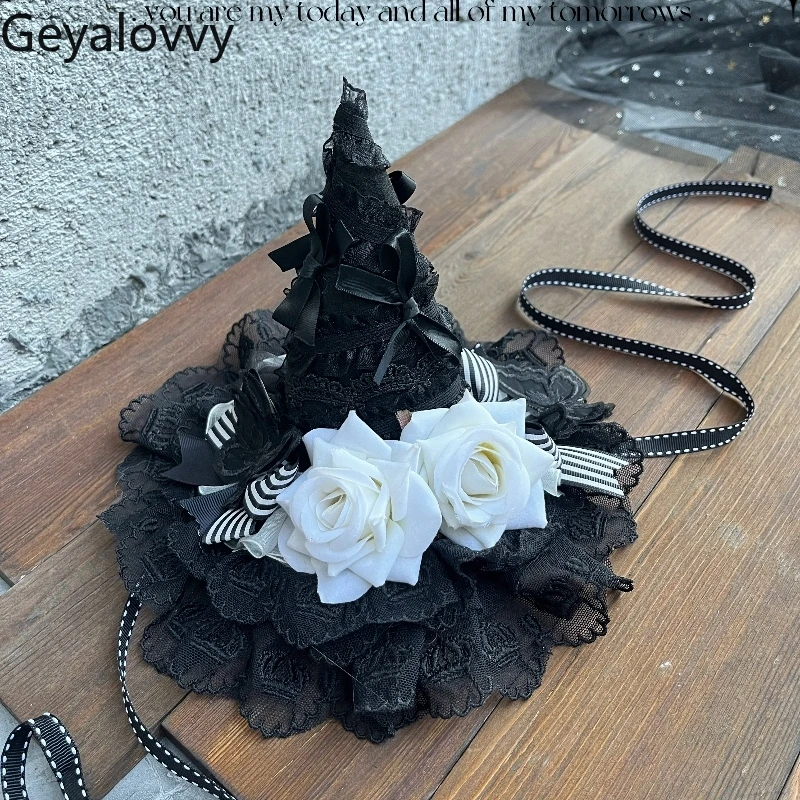 Original Lolita Sweet Girls Handmade Black Top Hat Flower Lace Bow Striped Japanese Hats Cosplay Halloween Hair Accessories
Original Lolita Sweet Girls Handmade Black Top Hat Flower Lace Bow Striped Japanese Hats Cosplay Halloween Hair Accessories