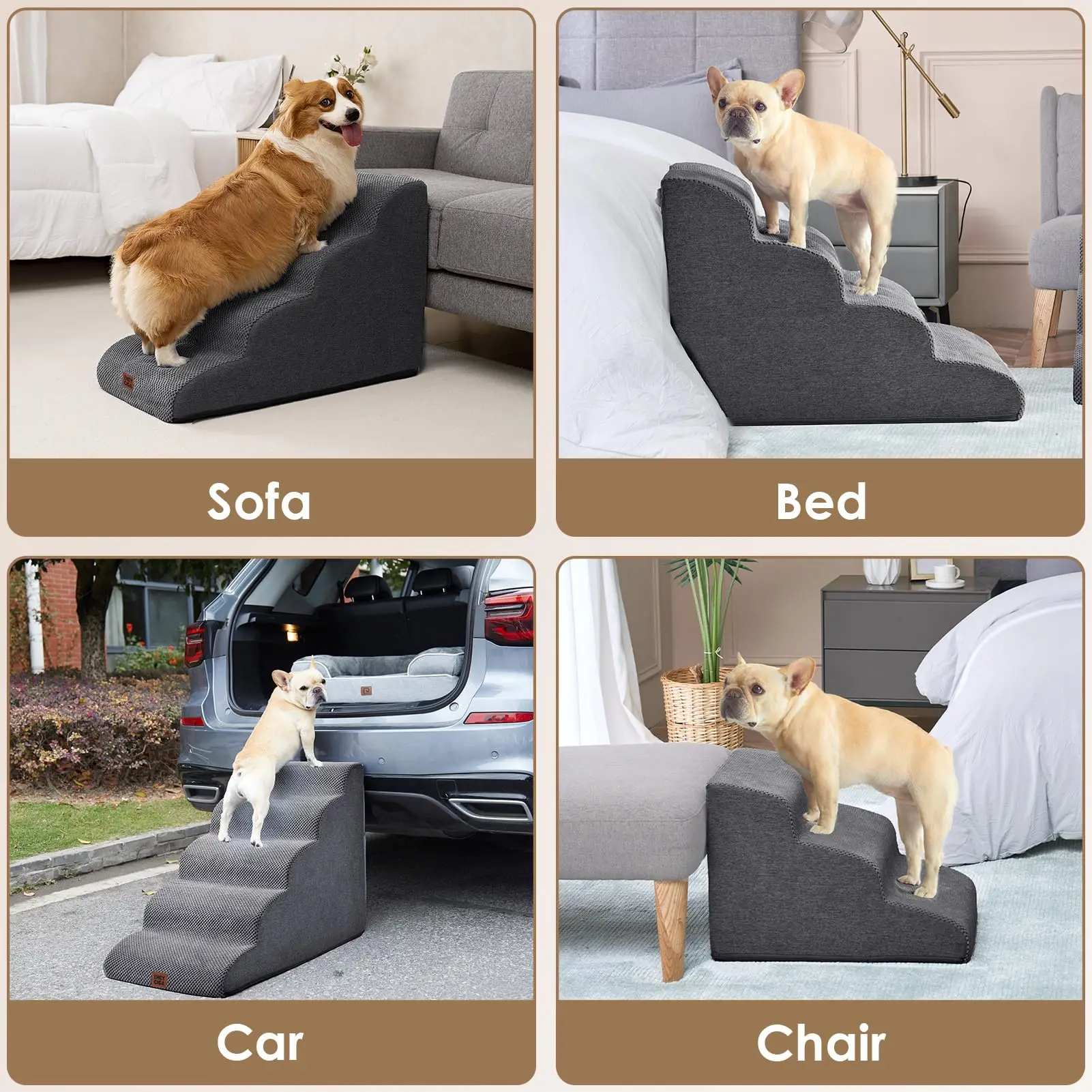 Dog Stairs for High Bed, 2,3,4Step Dog Steps for Bed, Pet Steps for Small Dogs and Cats, Non-Slip Balanced Pet Ramp Indoor, Grey
Dog Stairs for High Bed, 2,3,4Step Dog Steps for Bed, Pet Steps for Small Dogs and Cats, Non-Slip Balanced Pet Ramp Indoor, Grey