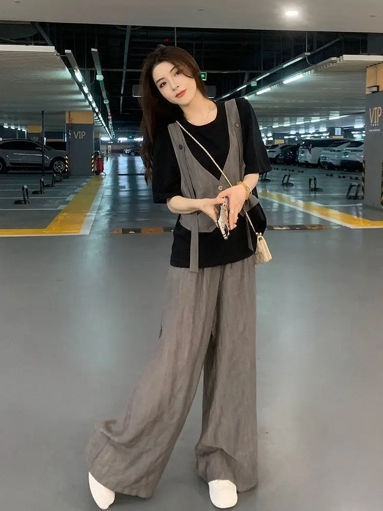 plus Size Korean Style Loose Fit Two-Piece Set Women's Summer Fashion Casual High Waist Pants T-Shirt Anti-Wrinkle Slimming
plus Size Korean Style Loose Fit Two-Piece Set Women's Summer Fashion Casual High Waist Pants T-Shirt Anti-Wrinkle Slimming