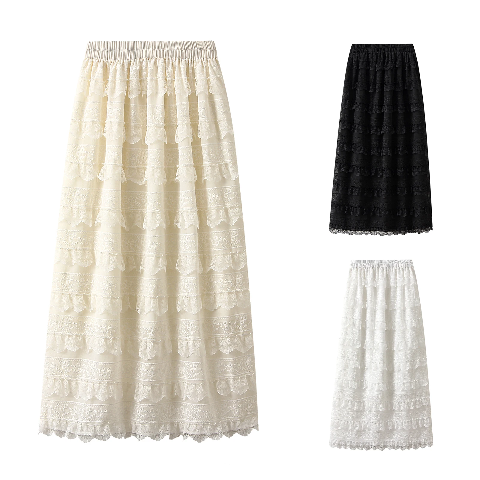 Women Summer Ruffled Skirt Casual Lace Patchwork Elastic Waist Skirt for Beach Vacation Club Streetwear
Women Summer Ruffled Skirt Casual Lace Patchwork Elastic Waist Skirt for Beach Vacation Club Streetwear