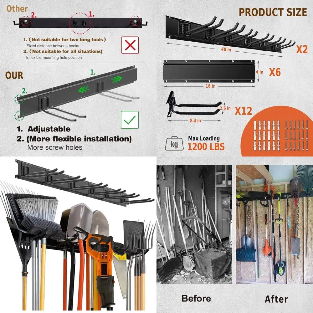 96 настенных гаражных органайзеров с 12 крючками, вмещает 1200 фунтов, идеально подходит для метл, шлангов и инструментов для двора
96 настенных гаражных органайзеров с 12 крючками, вмещает 1200 фунтов, идеально подходит для метл, шлангов и инструментов для двора
