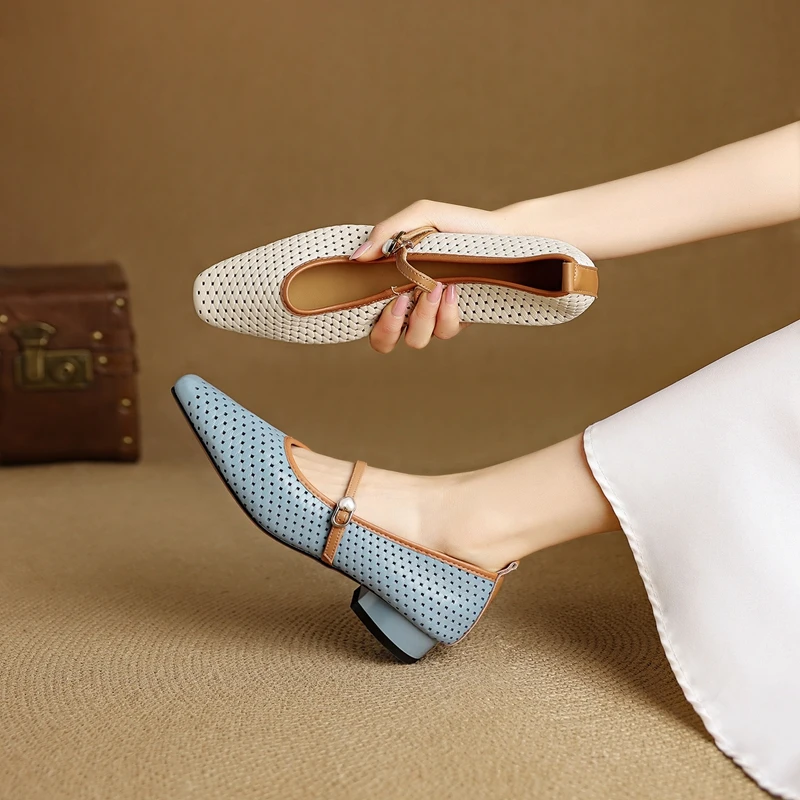 Women's new genuine leather sheepskin hollow breathable elastic belt buckle low heel Mary Jane single shoe retro hole shoe
Women's new genuine leather sheepskin hollow breathable elastic belt buckle low heel Mary Jane single shoe retro hole shoe