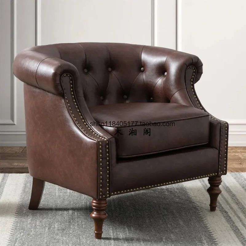 American country retro solid wood single leather art sofa French villa living room hotel pu leather sofa chair tiger chair
American country retro solid wood single leather art sofa French villa living room hotel pu leather sofa chair tiger chair