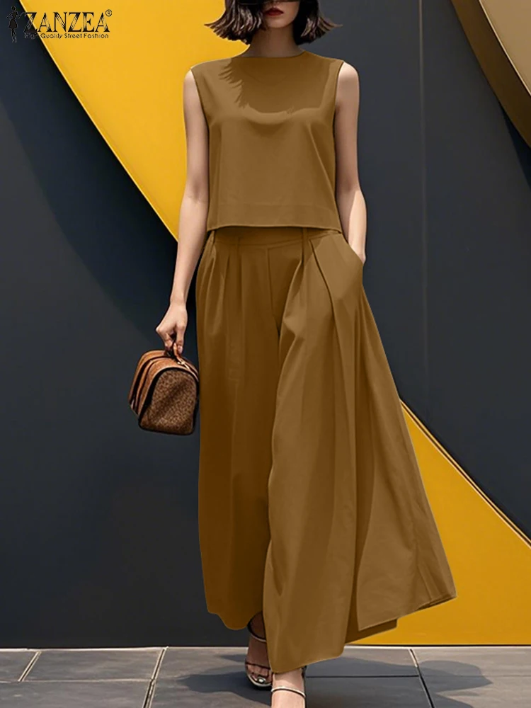 ZANZEA Woman Fashion 2-Pieces Sets Summer Sleeveless Crop Tops & Wide Leg Pants 2pcs Suits Outfit Elegant Casual Loose Pant Sets 
ZANZEA Woman Fashion 2-Pieces Sets Summer Sleeveless Crop Tops & Wide Leg Pants 2pcs Suits Outfit Elegant Casual Loose Pant Sets