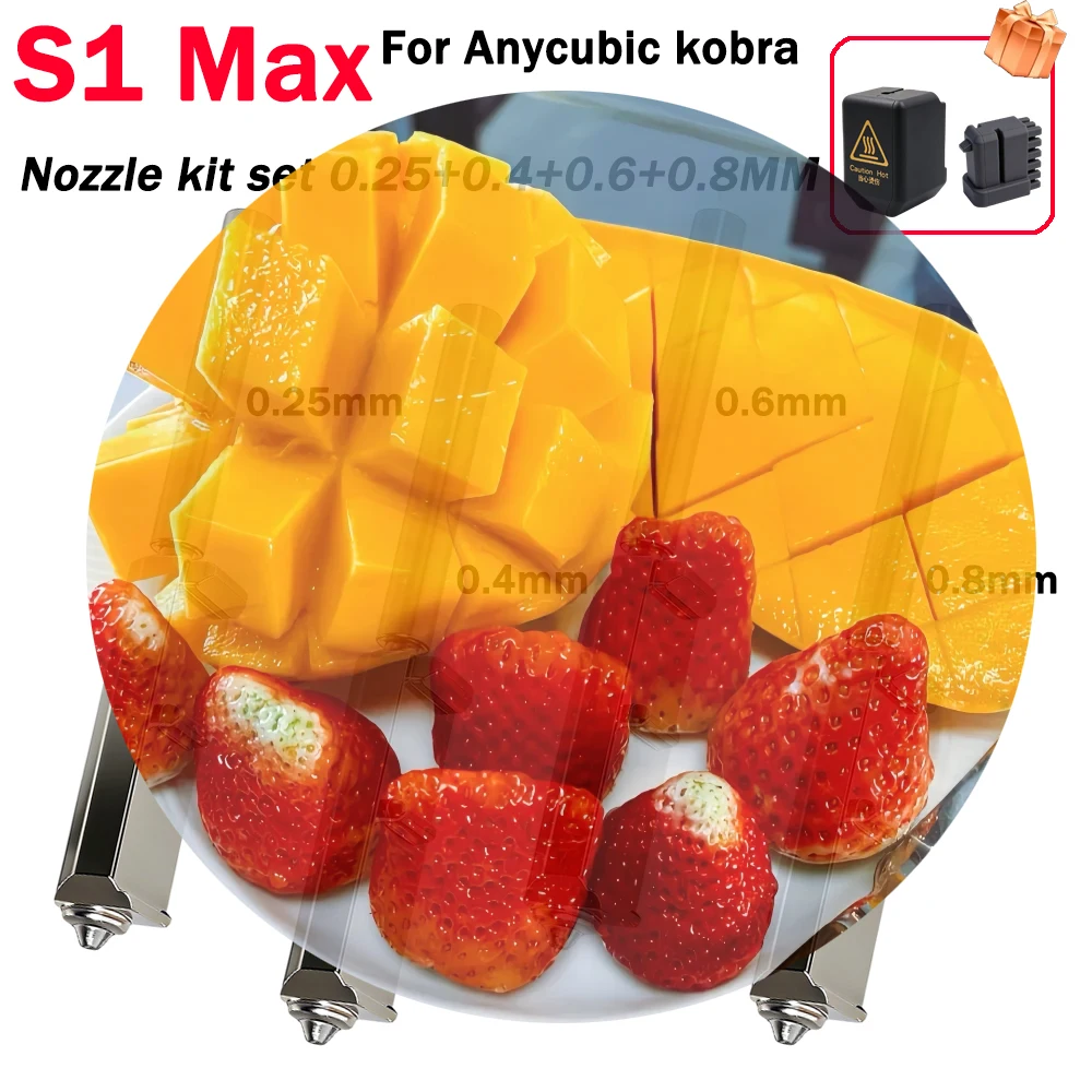 For Anycubic Kobra S1 Max Nozzle set 3D Printer 0.25/0.4/0.6/0.8mm Replacement Kit With Nozzle Wiper Silicone Sleeve
For Anycubic Kobra S1 Max Nozzle set 3D Printer 0.25/0.4/0.6/0.8mm Replacement Kit With Nozzle Wiper Silicone Sleeve