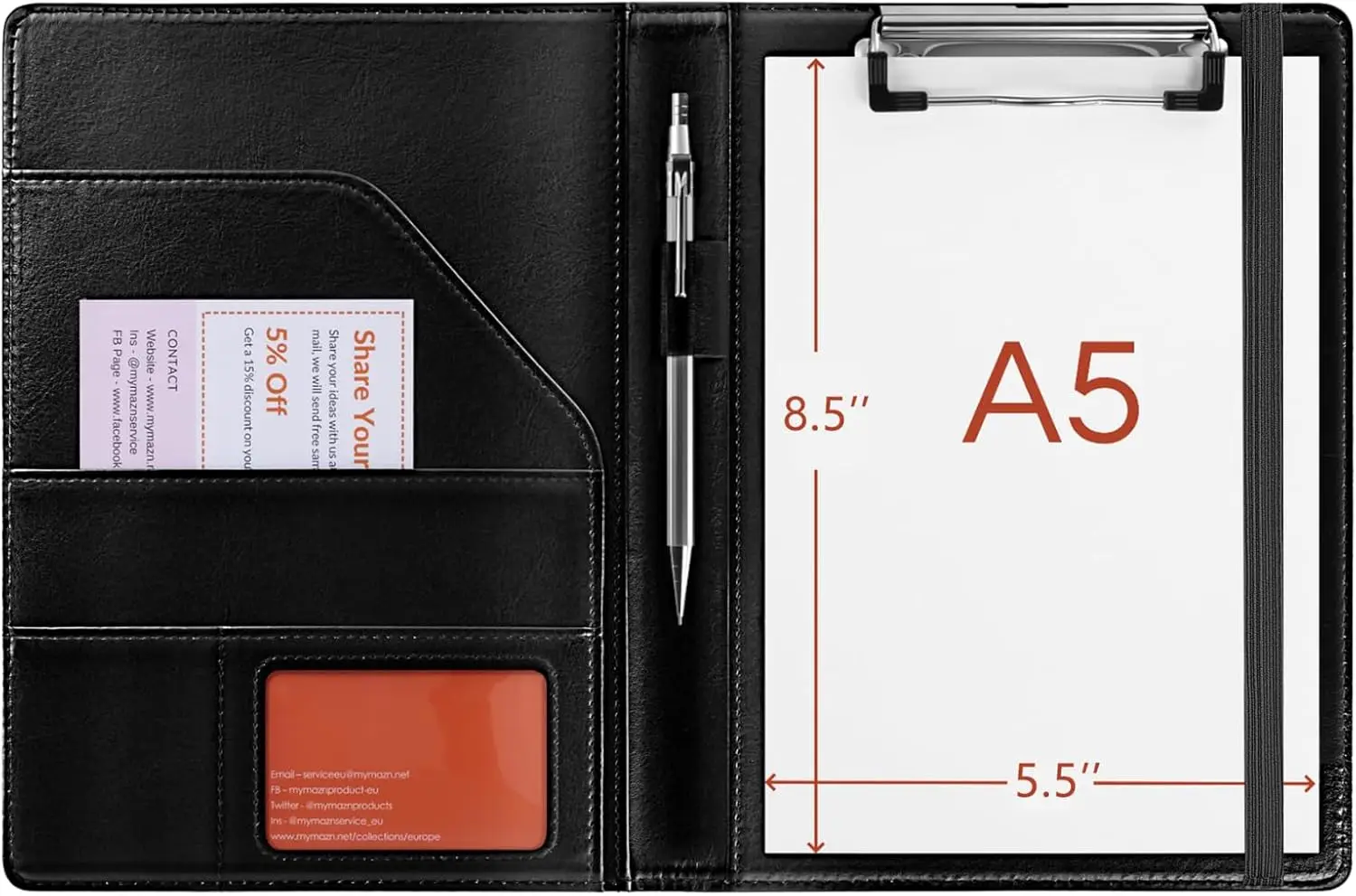 A5 Faux Leather Writing Pad Folio, 7x9 Junior Clipboard Notebook Folder with Elastic Closure, Refillable Portfolio for Business Travel
A5 Faux Leather Writing Pad Folio, 7x9 Junior Clipboard Notebook Folder with Elastic Closure, Refillable Portfolio for Business Travel