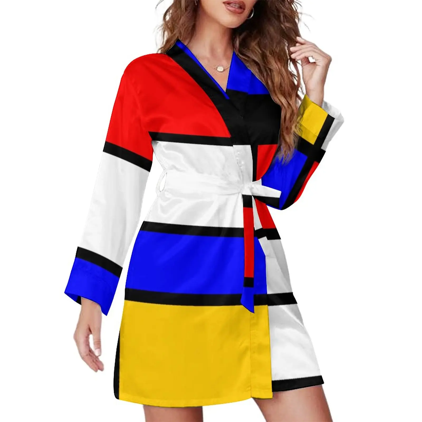 Multi Geometric Print Pajama Robe Art Mondrian Style Long-Sleeve Kawaii Pajamas Robes Lady V Neck Room Nightgown Graphic Dress
Multi Geometric Print Pajama Robe Art Mondrian Style Long-Sleeve Kawaii Pajamas Robes Lady V Neck Room Nightgown Graphic Dress