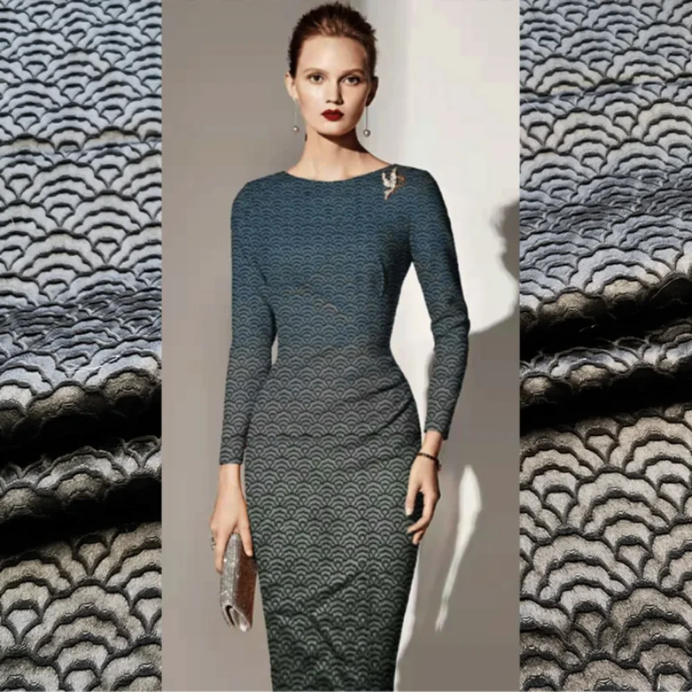 Жаккардовая парчовая ткань для черно-белого облака, моря, сплошной цвет, материал темного узора, мягкая юбка, ветровка, ткани по метрам