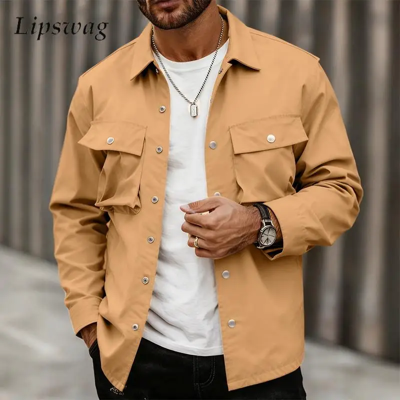 Новая повседневная куртка-карго с отложным воротником, мужская уличная одежда, винтажные однотонные куртки-рубашки, весенне-осенние стильные мужские кардиганы
Новая повседневная куртка-карго с отложным воротником, мужская уличная одежда, винтажные однотонные куртки-рубашки, весенне-осенние стильные мужские кардиганы