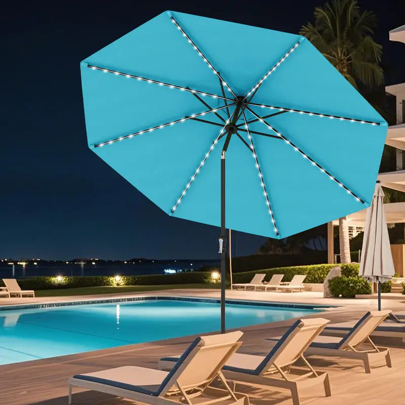 10 Feet Solar Patio Umbrella with 96 Multi-Colored Flowing LED Lights and Tilt Adjustment-Turquoise
10 Feet Solar Patio Umbrella with 96 Multi-Colored Flowing LED Lights and Tilt Adjustment-Turquoise