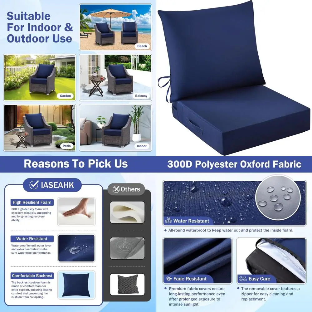 Темно-синий комплект подушек для сиденья для патио, 24x24x5,75, водонепроницаемый, устойчивый к выцветанию, с завязками и ручкой
Темно-синий комплект подушек для сиденья для патио, 24x24x5,75, водонепроницаемый, устойчивый к выцветанию, с завязками и ручкой
