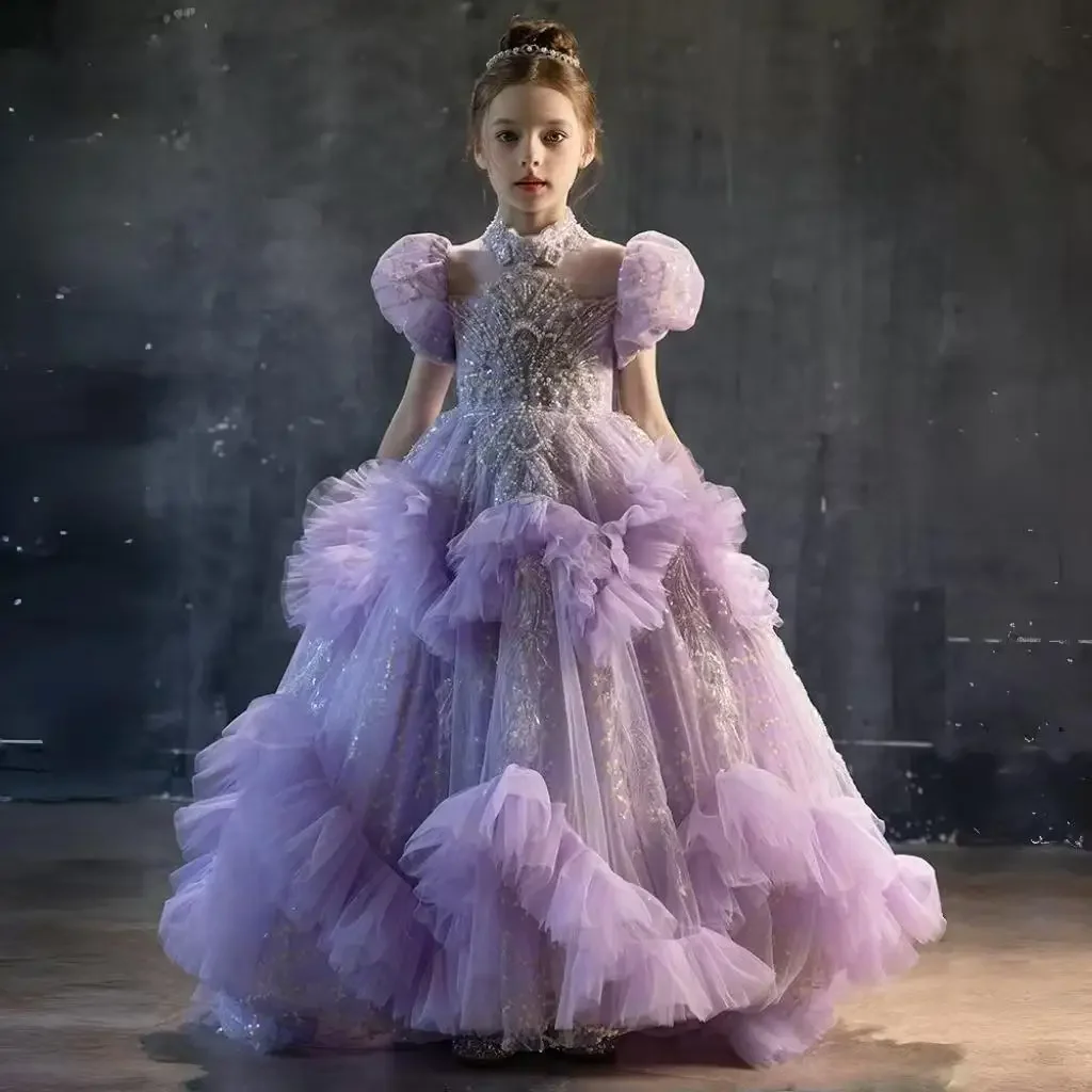 Lavender Flower Girl Dress Ruffled Tulle Ball Gown Beaded Bodice Puff Sleeve Wedding Gown First Christmas Party Dress For Girls
Lavender Flower Girl Dress Ruffled Tulle Ball Gown Beaded Bodice Puff Sleeve Wedding Gown First Christmas Party Dress For Girls