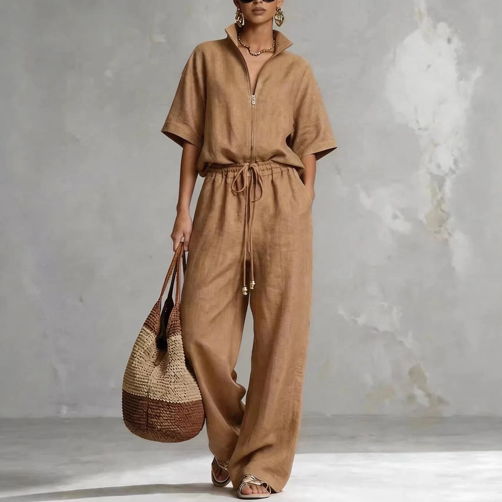 Elegant Loose Two Piece Set Women Outfit 2026 Summer Fashion Short Sleeve Blouse Tops And Wide Leg Pants Sets Casual
Elegant Loose Two Piece Set Women Outfit 2026 Summer Fashion Short Sleeve Blouse Tops And Wide Leg Pants Sets Casual