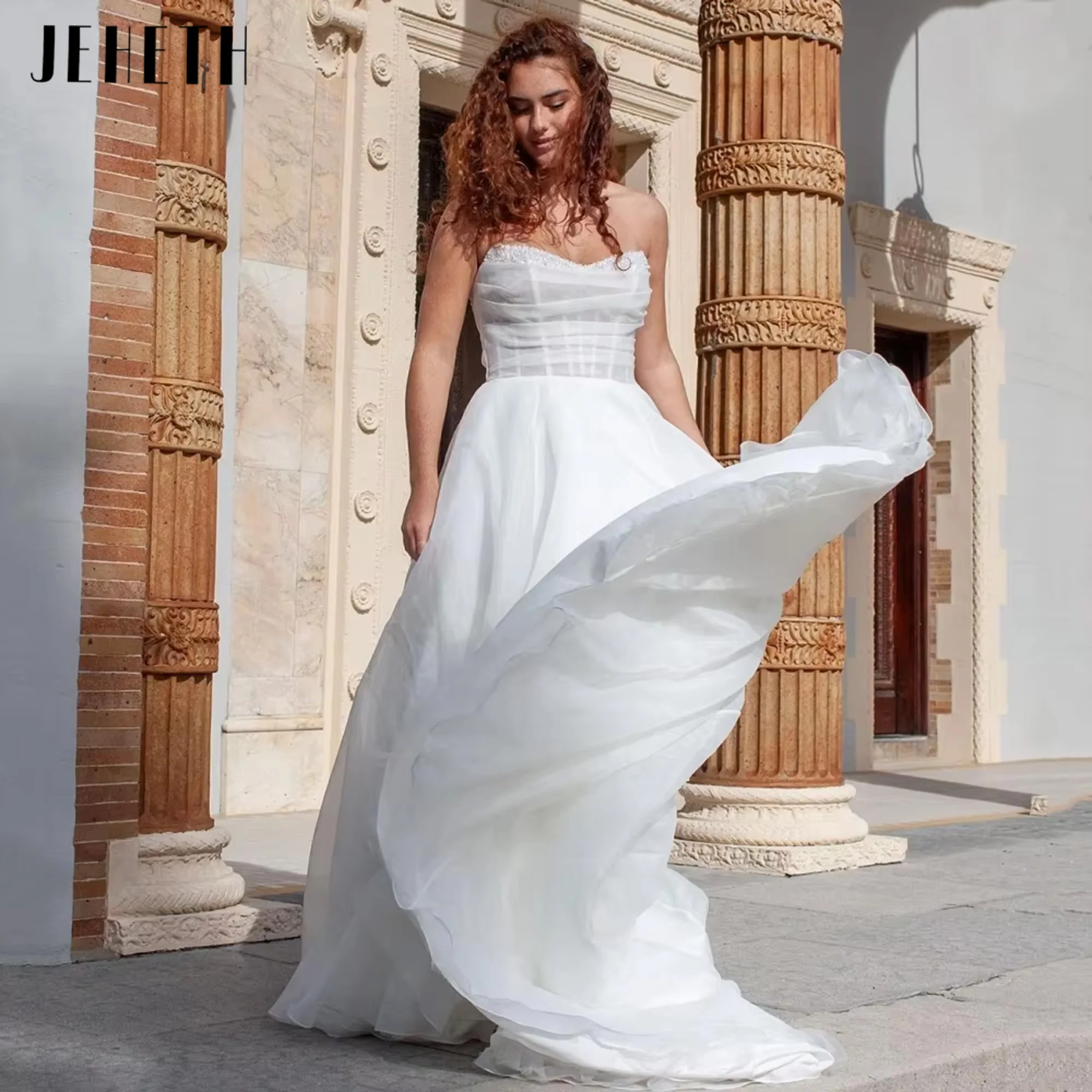 JEHETH Elegant Tulle Wedding Dress Beading A-Line Bridal Gown Sweetheart Neck Bride Robes Illusion New Robe De Mariée Customized
JEHETH Elegant Tulle Wedding Dress Beading A-Line Bridal Gown Sweetheart Neck Bride Robes Illusion New Robe De Mariée Customized