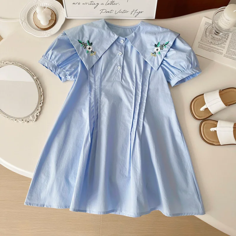 Girls' Summer Dress New Children's Embroidered Turn-down Collar Dress Cute Short-sleeve Dress for Girls
Girls' Summer Dress New Children's Embroidered Turn-down Collar Dress Cute Short-sleeve Dress for Girls