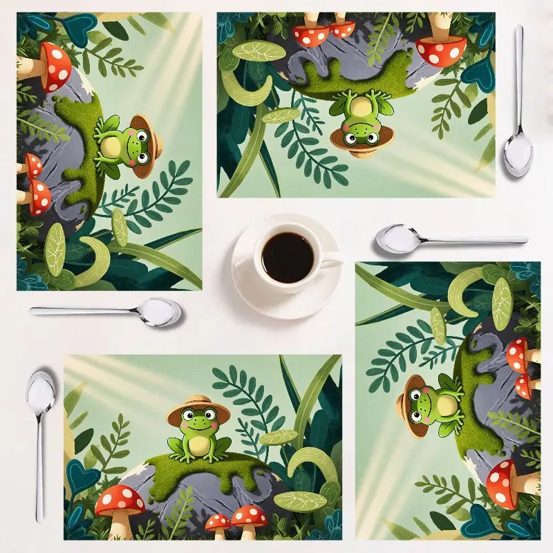 Набор подставок для столовых приборов из 4 предметов, милый дизайн лягушки, легко чистится, прямоугольный, 12×18 дюймов, идеально подходит для декора кухни и праздничной столовой.
Набор подставок для столовых приборов из 4 предметов, милый дизайн лягушки, легко чистится, прямоугольный, 12×18 дюймов, идеально подходит для декора кухни и праздничной столовой.