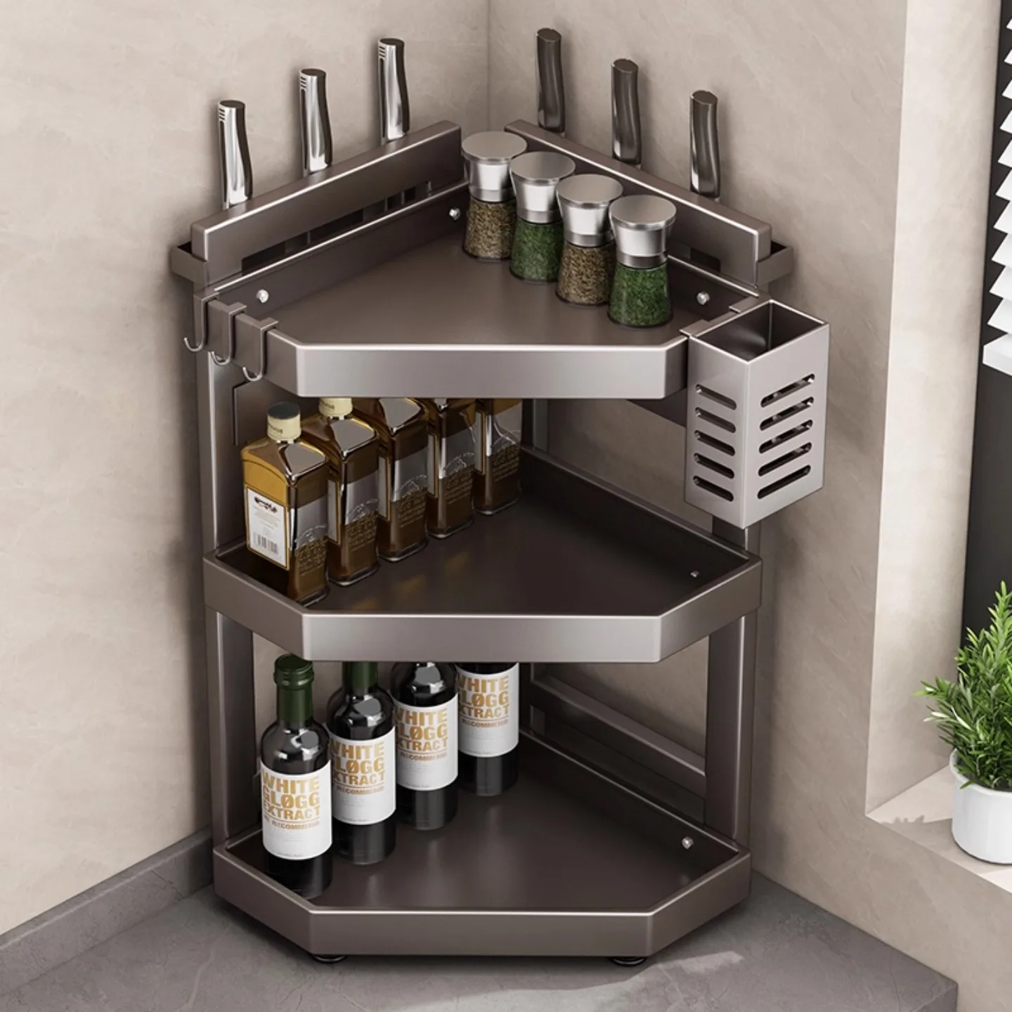 Multi-Functional Kitchen Corner Spice Rack Three-Layer Storage Shelf for Bottles And Jars Nordic Style Carbon Steel
Multi-Functional Kitchen Corner Spice Rack Three-Layer Storage Shelf for Bottles And Jars Nordic Style Carbon Steel
