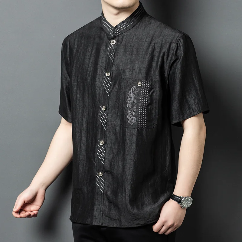 Real Silk Summer Heavy Suit Men's Short Sleeve Xiangyun Yarn Retro Stand Collar Chinese Shirt Clothing for Middle-Aged Dad Top
Real Silk Summer Heavy Suit Men's Short Sleeve Xiangyun Yarn Retro Stand Collar Chinese Shirt Clothing for Middle-Aged Dad Top