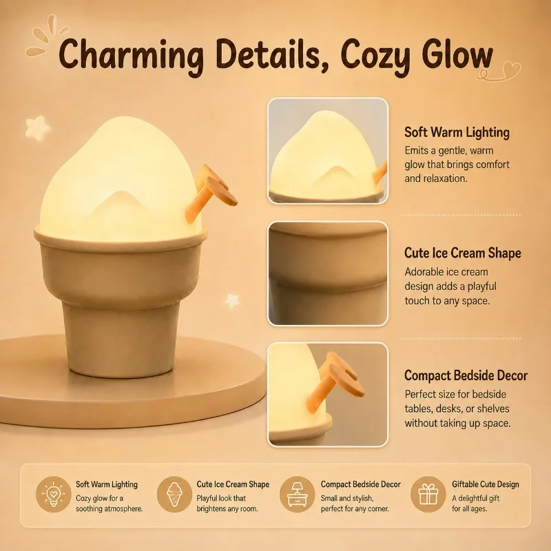 Cream Ice That Creates A Sleeping Atmosphere Lightly Touched with Creative Night Lights Soft Light Sensing Cute Decorations
Cream Ice That Creates A Sleeping Atmosphere Lightly Touched with Creative Night Lights Soft Light Sensing Cute Decorations