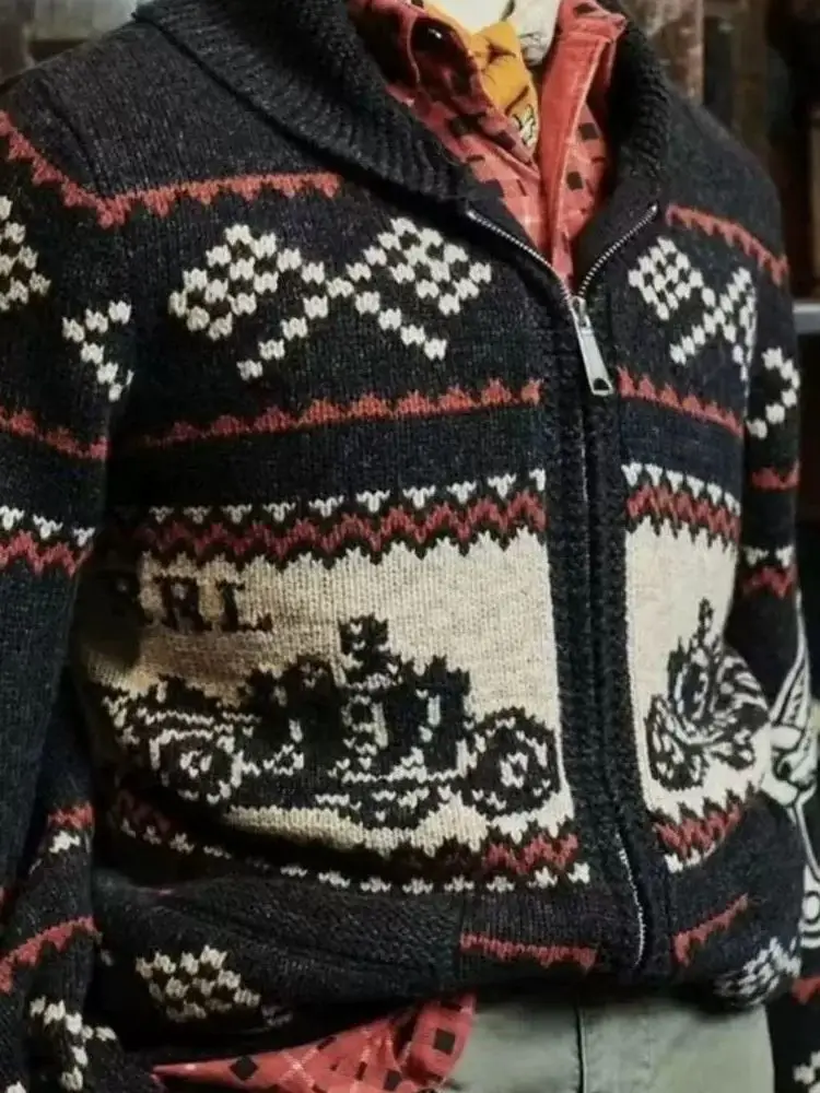 Retro Fair Isle Knitted Cardigan Men's Spring Autumn New Trend Zipper Collar Long Sve Versatile Outerwear Casual Sle
Retro Fair Isle Knitted Cardigan Men's Spring Autumn New Trend Zipper Collar Long Sve Versatile Outerwear Casual Sle