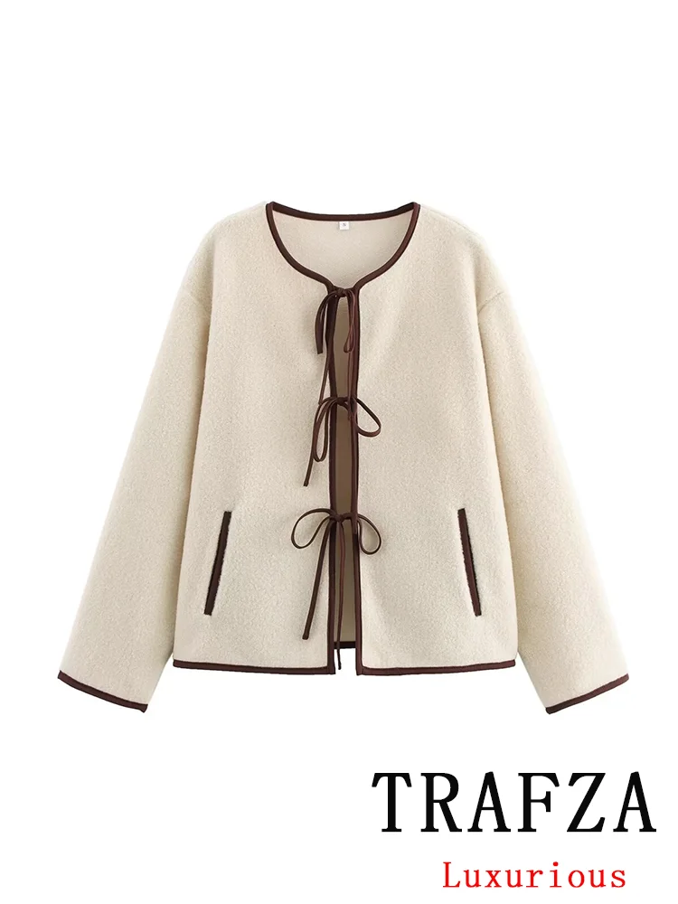 TRAFZA Vintage Casual Chic Women Jackets O-Neck Fringed Lace-up Thin Fleece Bow Long Sleeve Coat New Fashion 2025 Spring Outwear
TRAFZA Vintage Casual Chic Women Jackets O-Neck Fringed Lace-up Thin Fleece Bow Long Sleeve Coat New Fashion 2025 Spring Outwear