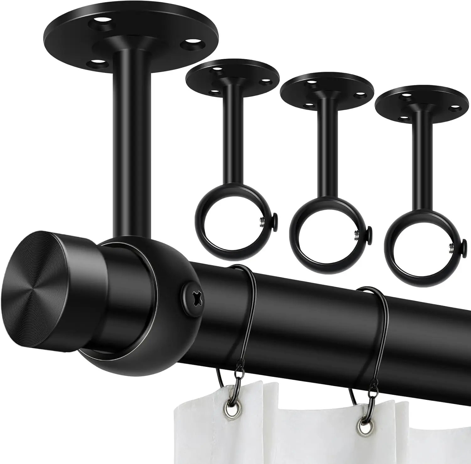 Ceiling Curtain Rod Brackets, Heavy Duty Holders for 1 1/4" Drape Poles, Black 4 Pack Hooks Hangers
Ceiling Curtain Rod Brackets, Heavy Duty Holders for 1 1/4" Drape Poles, Black 4 Pack Hooks Hangers