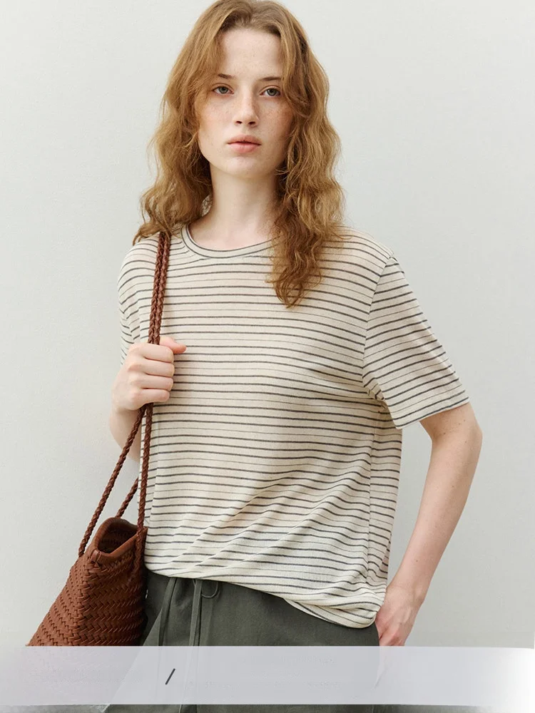 Loud Color Block Striped round Neck 38% Lyocell Women's T-Shirt Summer New Style Lazy Top Commute Style Short Sleeve
Loud Color Block Striped round Neck 38% Lyocell Women's T-Shirt Summer New Style Lazy Top Commute Style Short Sleeve