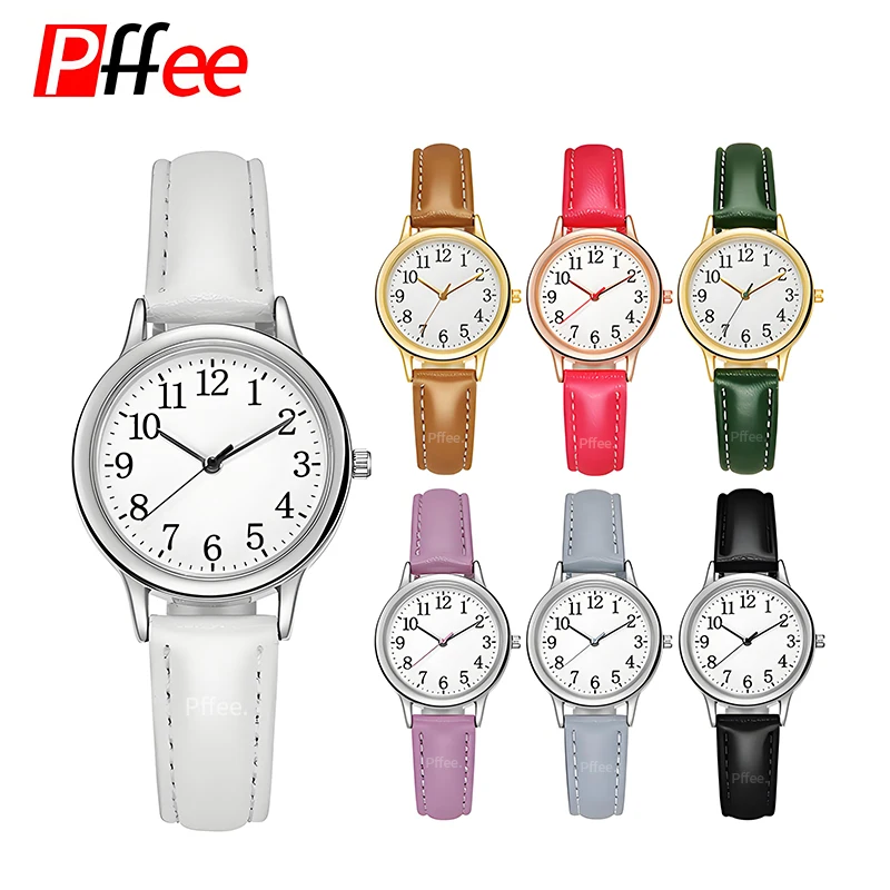 Pffee Fashion Quartz Wristwatches montre femme Lady Gift For Girls Clock With PU Band White Black Red Purple Brown Blue
Pffee Fashion Quartz Wristwatches montre femme Lady Gift For Girls Clock With PU Band White Black Red Purple Brown Blue