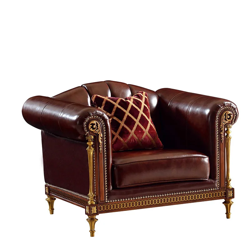 Furniture Copper French Leather Sofa Neoclassical First Layer Cowhide 123 Combination Sofa
Furniture Copper French Leather Sofa Neoclassical First Layer Cowhide 123 Combination Sofa