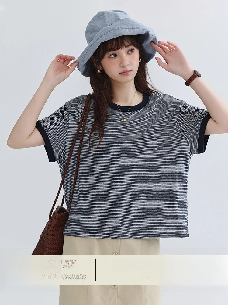 AMUU Original Short Sleeve round Neck Striped T-Shirt Women's Summer New Style Korean Style Commute Style Side Split T-Shirt
AMUU Original Short Sleeve round Neck Striped T-Shirt Women's Summer New Style Korean Style Commute Style Side Split T-Shirt