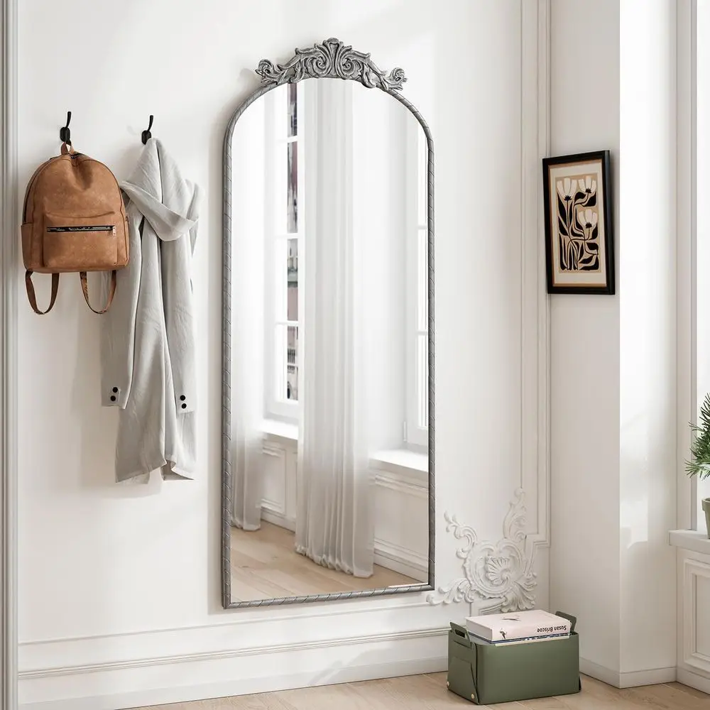 Elegant 58x25 Arched Full-Body Mirror - Antique Silver with Intricate Carvings, Perfect for Wall Hanging in Living Rooms and Bed
Elegant 58x25 Arched Full-Body Mirror - Antique Silver with Intricate Carvings, Perfect for Wall Hanging in Living Rooms and Bed