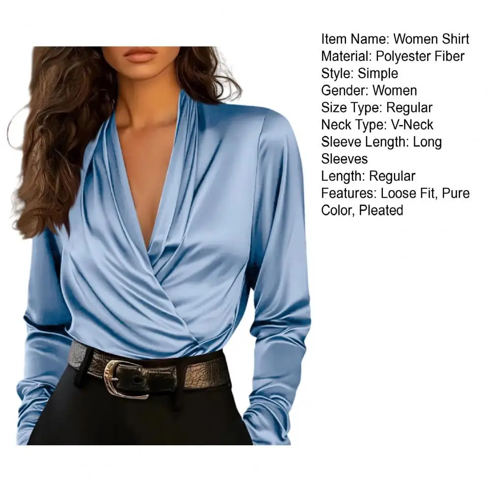 Sexy V-neck Ruched Blouse Shirt Long Sleeve Satin Solid Elegant Office Lady American Retro Autumn Fashion Blouse Tops Autumn
Sexy V-neck Ruched Blouse Shirt Long Sleeve Satin Solid Elegant Office Lady American Retro Autumn Fashion Blouse Tops Autumn