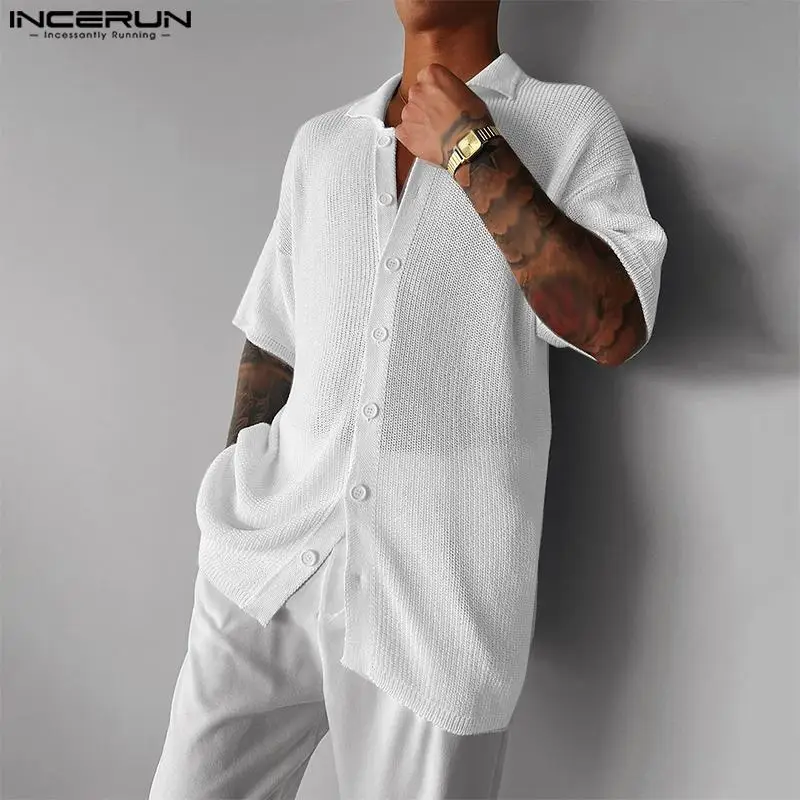INCERUN Men Shirt Solid Knitted Lapel Transparent Short Sleeve Men Clothing Streetwear 2024 Summer Stylish Casual Thin Shirts
INCERUN Men Shirt Solid Knitted Lapel Transparent Short Sleeve Men Clothing Streetwear 2024 Summer Stylish Casual Thin Shirts