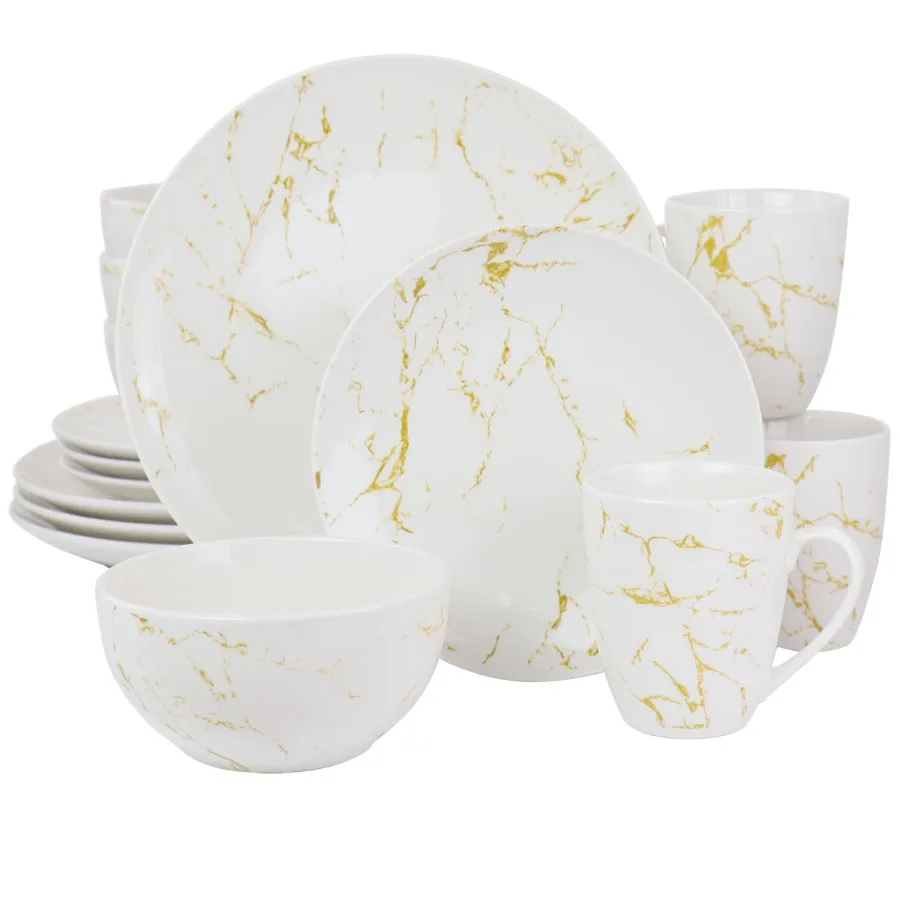 Fine Marble 16 Pieces Stoneware Dinnerware Set in Gold and White
Fine Marble 16 Pieces Stoneware Dinnerware Set in Gold and White