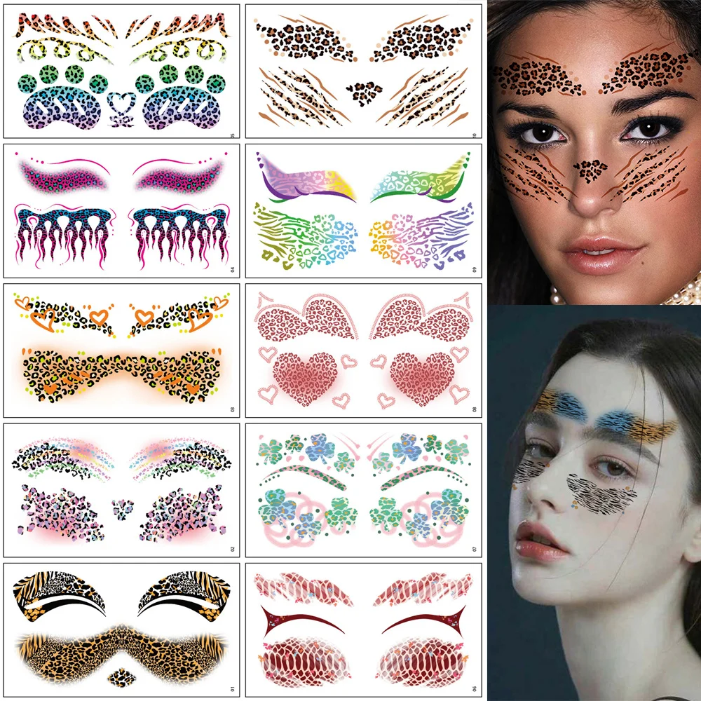 10pcs Leopard Design Face Makeup Stickers for Women Eyebrow Tattoo Stickers Suitable for Parties Dancing Festivals Performances
10pcs Leopard Design Face Makeup Stickers for Women Eyebrow Tattoo Stickers Suitable for Parties Dancing Festivals Performances