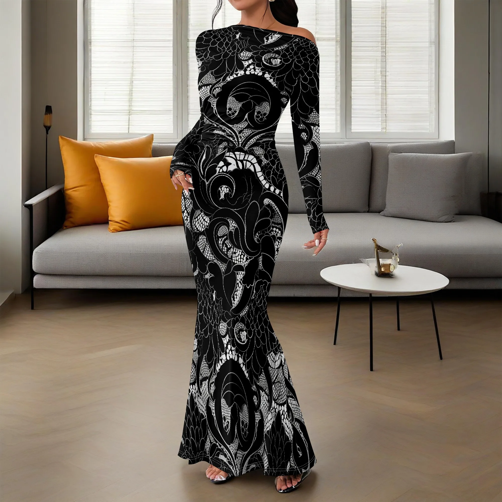 Off Shoulder Tribal Print Maxi Dress for Women 2025 Long Sleeve Mermaid Fit Elegant Bodycon Style for Party Evening XS-3XL
Off Shoulder Tribal Print Maxi Dress for Women 2025 Long Sleeve Mermaid Fit Elegant Bodycon Style for Party Evening XS-3XL