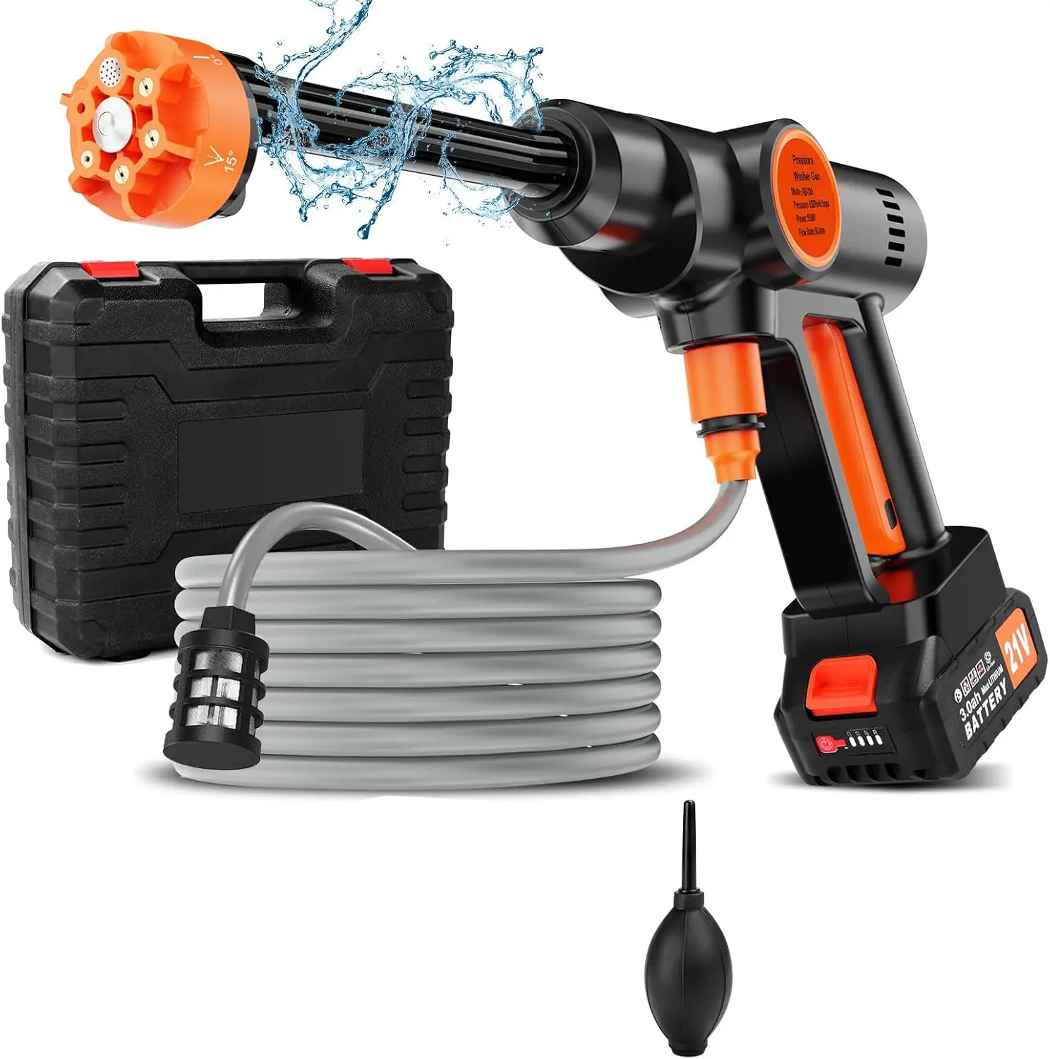 Cordless Handheld Washer Brushless Motor, 6000mAh Battery, 6-in-1 Nozzle Foam Cannon, Lightweight Car Washer for Patio Boat Fence Driveway
Cordless Handheld Washer Brushless Motor, 6000mAh Battery, 6-in-1 Nozzle Foam Cannon, Lightweight Car Washer for Patio Boat Fence Driveway