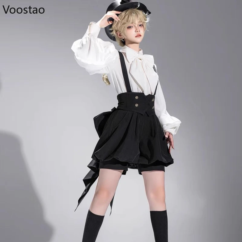 Japanese Gothic Y2k 2 Piece Set Women Vintage Sweet White Bow Shirts Trailing Black Strap Skirt Mini Shorts Elegant Prince Suit
Japanese Gothic Y2k 2 Piece Set Women Vintage Sweet White Bow Shirts Trailing Black Strap Skirt Mini Shorts Elegant Prince Suit