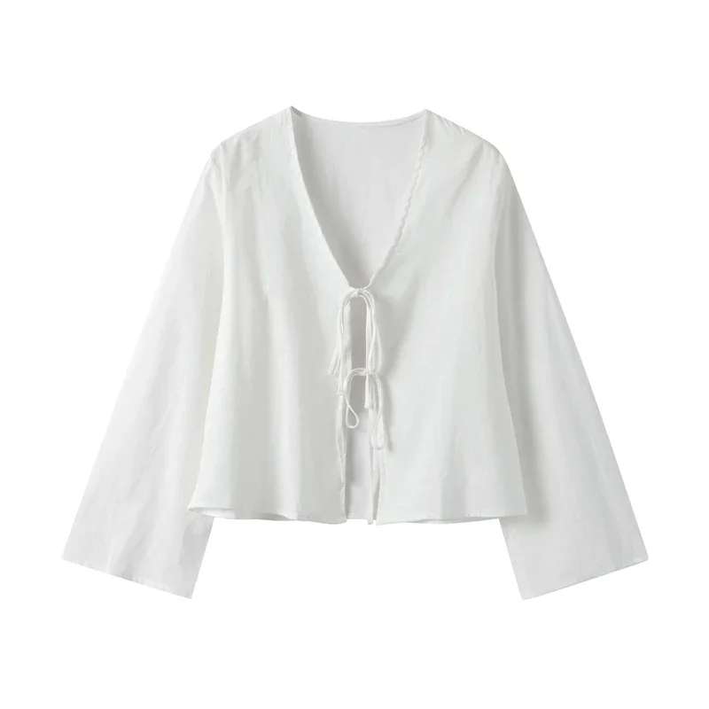 Cotton Line Tops Women Lace Up V-neck Loose Solid Shirts Female Summer New Long Sleeves Fashion Casual Versatile Soft Shirt Lady
Cotton Line Tops Women Lace Up V-neck Loose Solid Shirts Female Summer New Long Sleeves Fashion Casual Versatile Soft Shirt Lady