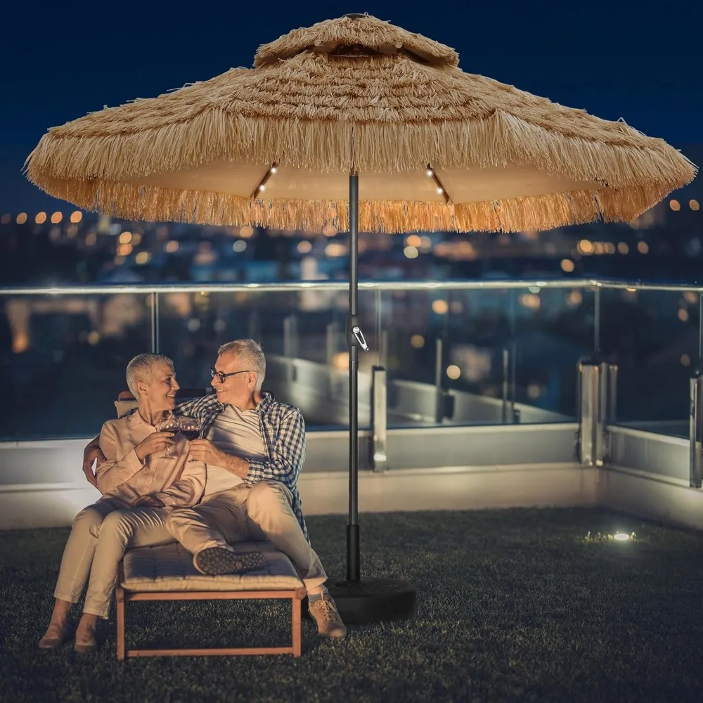 9 ft Tiki Patio Umbrella with 32 LED Ligths and Round Base, Hula Thatched Umbrella, Straw Grass Umbrella, Pool, Patio, Beach
9 ft Tiki Patio Umbrella with 32 LED Ligths and Round Base, Hula Thatched Umbrella, Straw Grass Umbrella, Pool, Patio, Beach